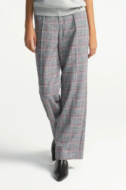 Xandres Pantalon à carreaux à jambes droites-Femme Pantalons