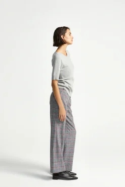 Xandres Pantalon à carreaux à jambes droites-Femme Pantalons