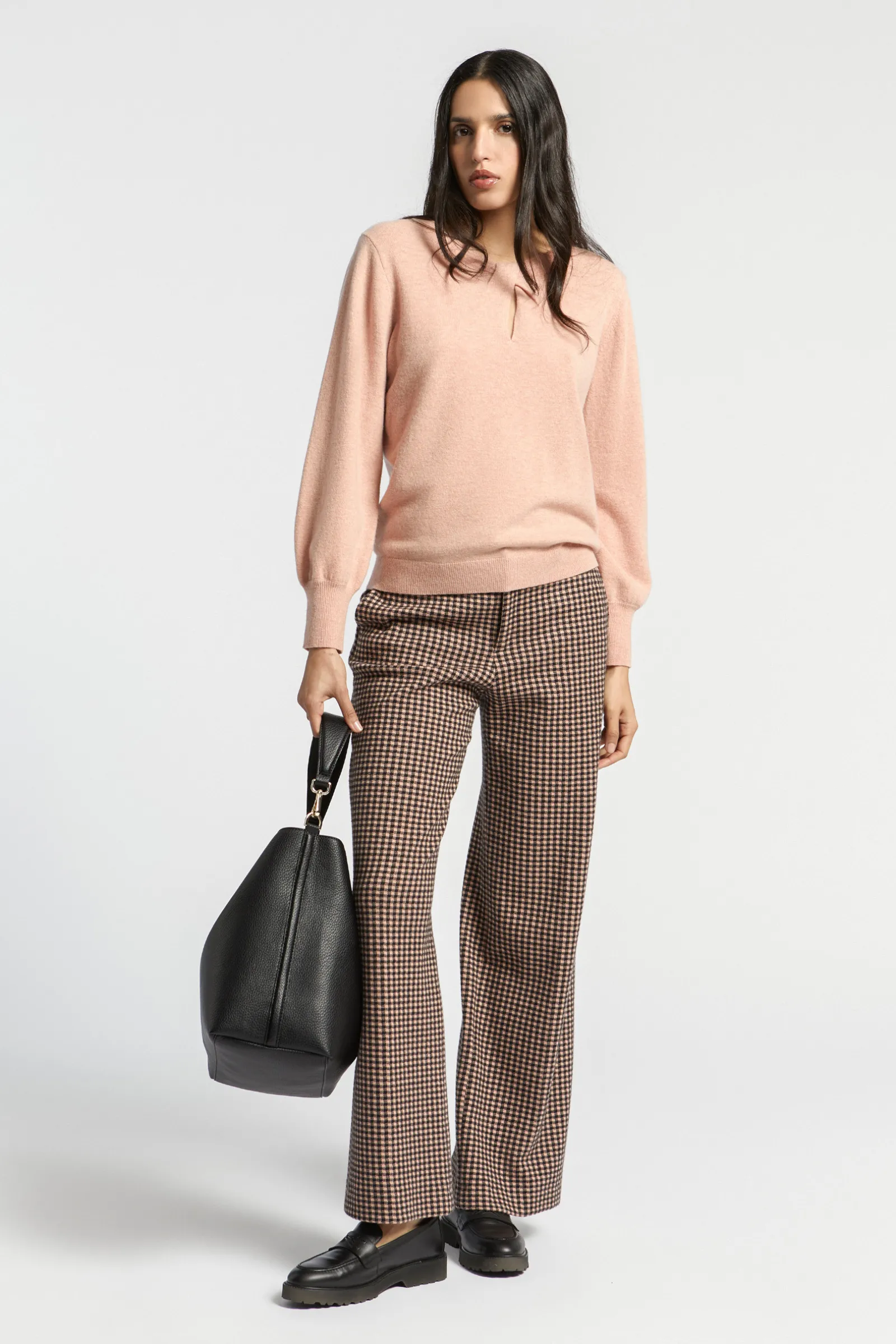 Xandres Pantalon à carreaux à jambes larges-Femme Pantalons