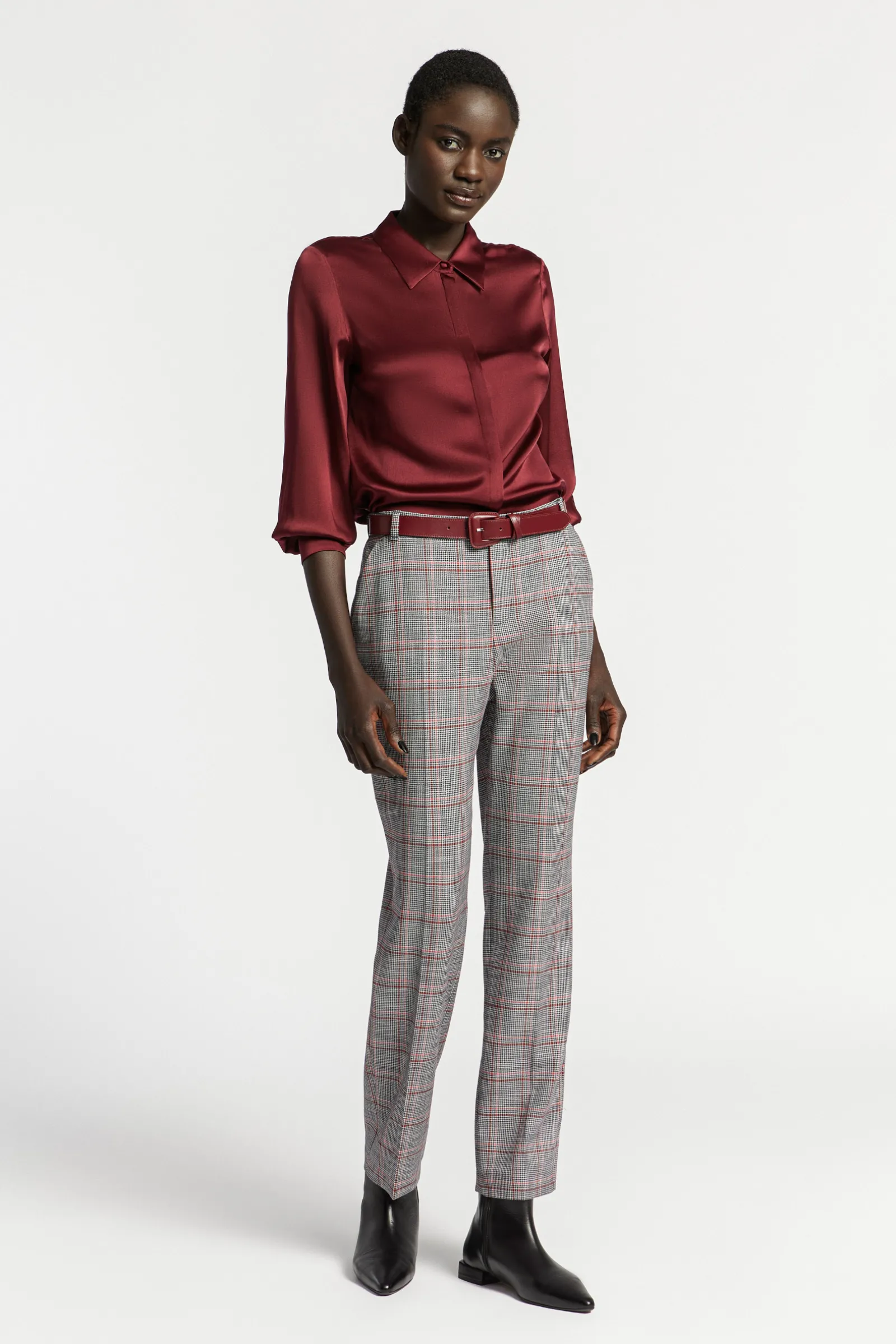 Xandres Pantalon à carreaux à jambes étroites-Femme Pantalons