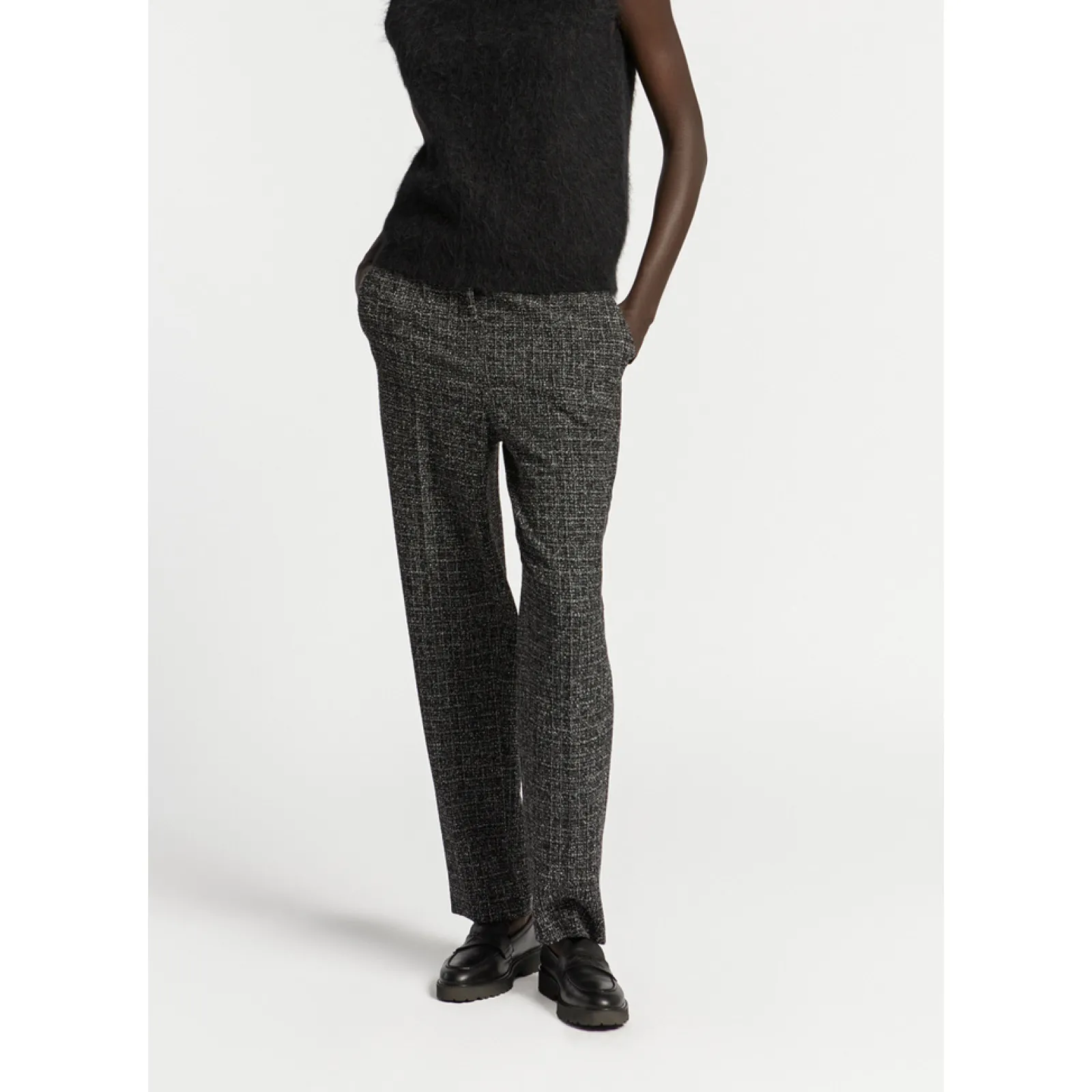Xandres Pantalon à jambes étroites en tissu bouclettes-Femme Pantalons