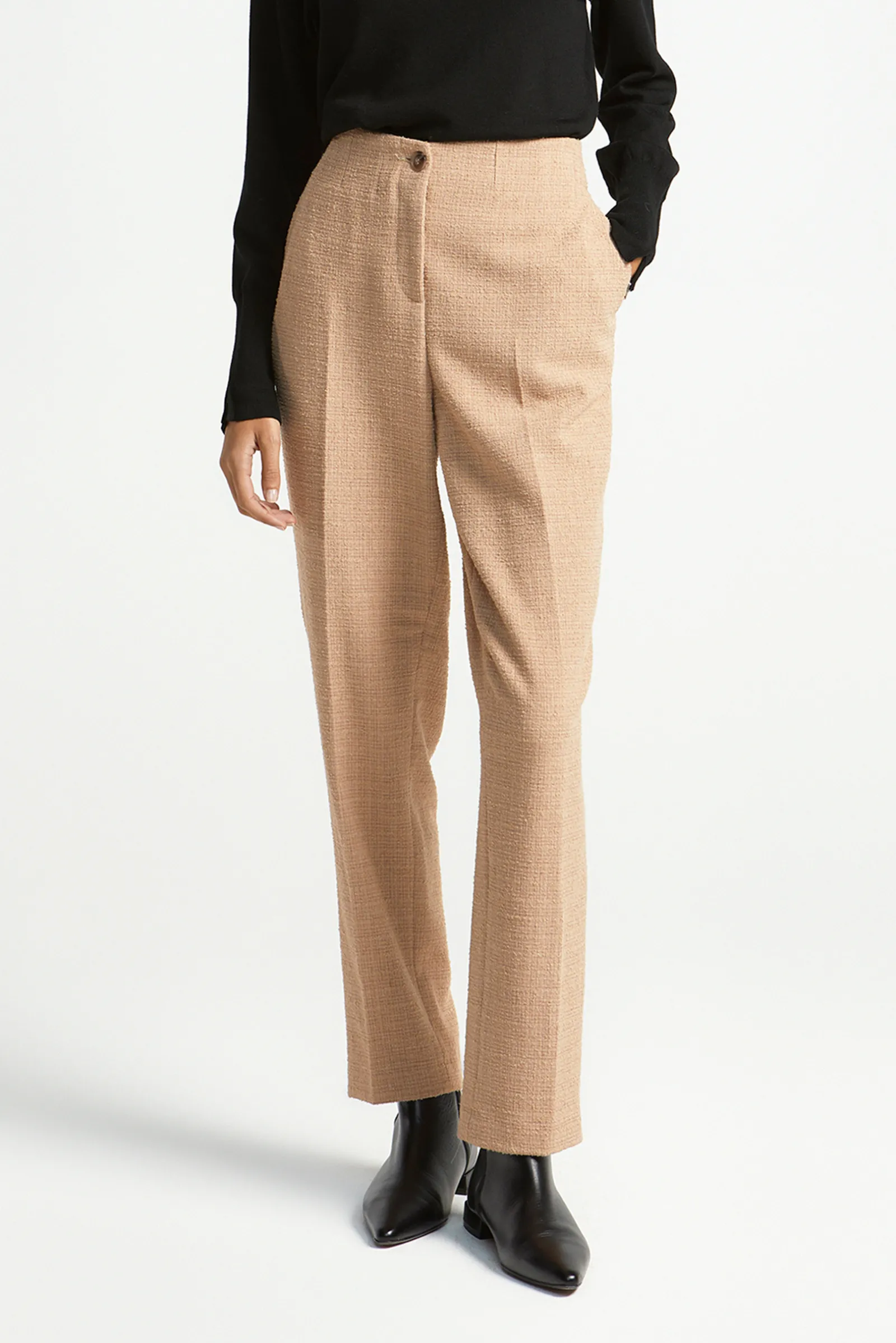 Xandres Pantalon à jambes étroites en tissu bouclettes-Femme Pantalons