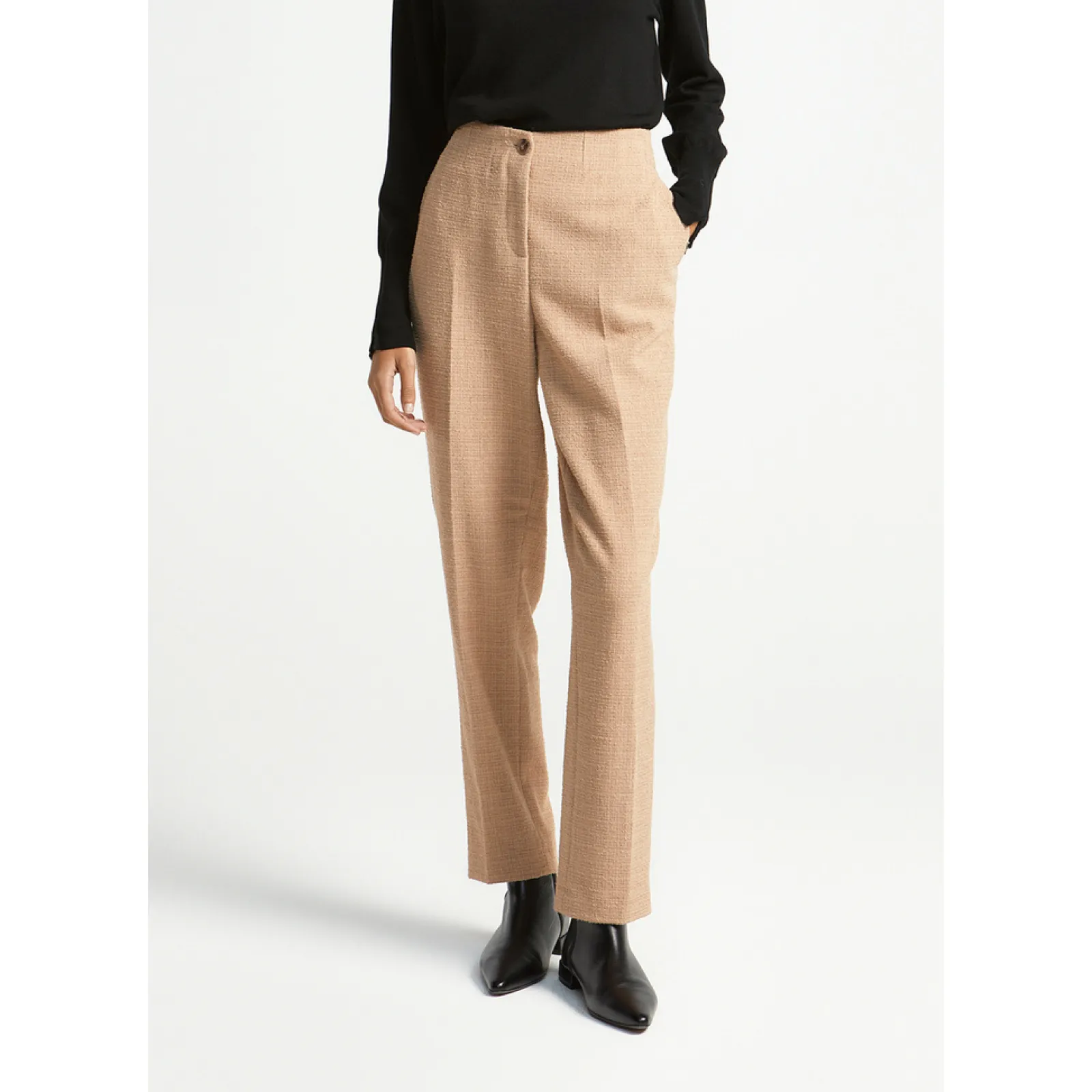 Xandres Pantalon à jambes étroites en tissu bouclettes-Femme Pantalons