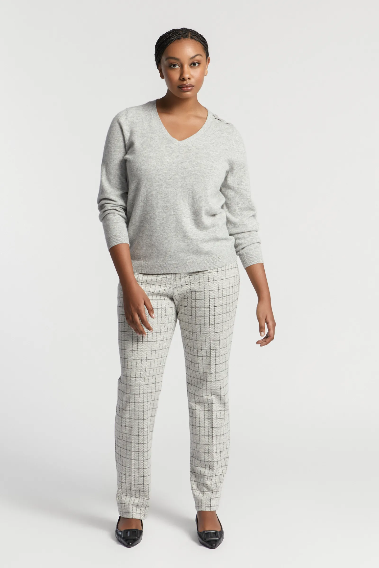 Xandres Pull à col en V en maille fine-Femme Xandres Plus|Pulls & Cardigans