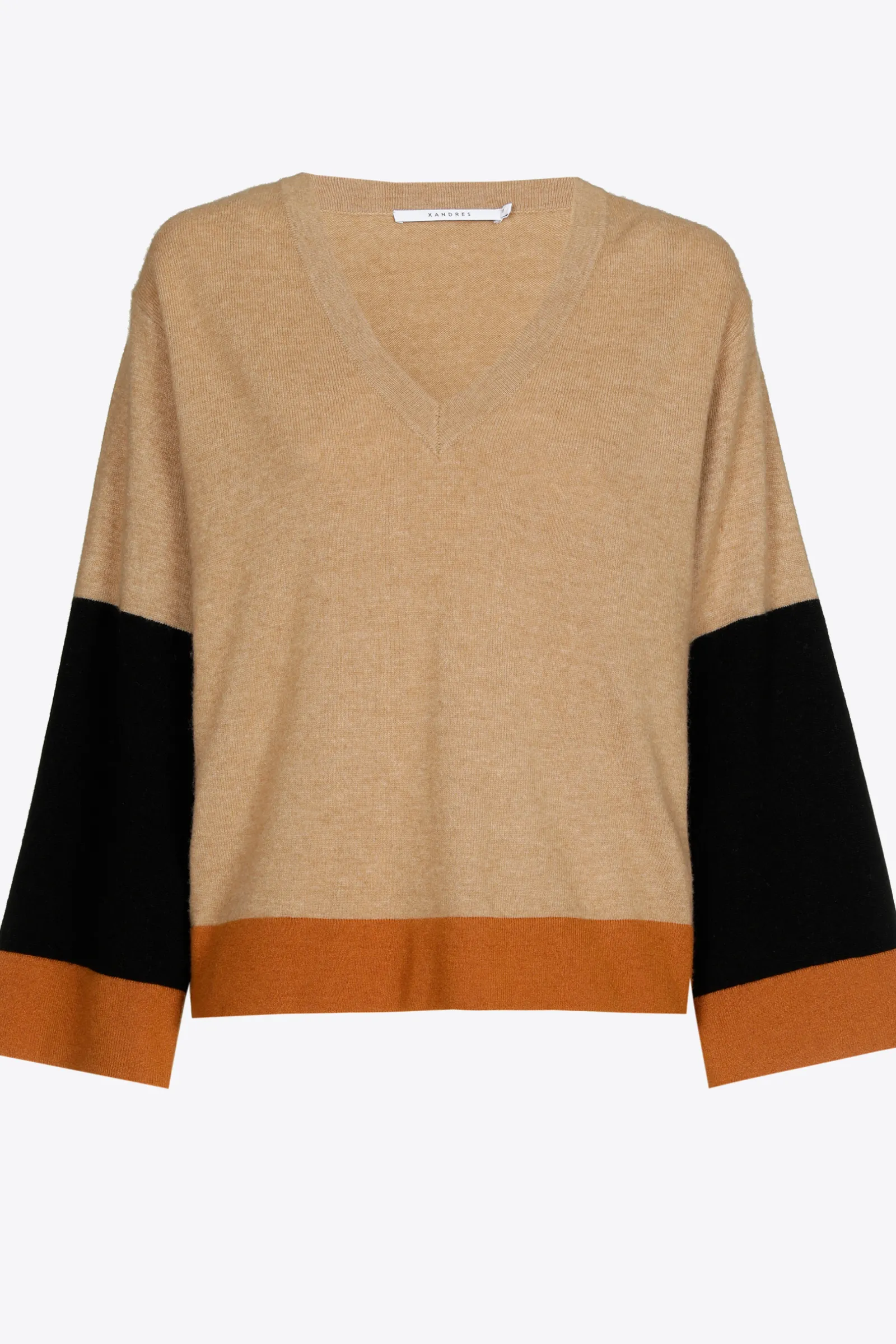 Xandres Pull à couleurs contrastées avec col en V-Femme Xandres Plus|Pulls & Cardigans
