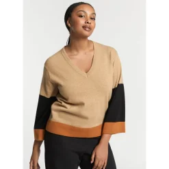 Xandres Pull à couleurs contrastées avec col en V-Femme Xandres Plus|Pulls & Cardigans