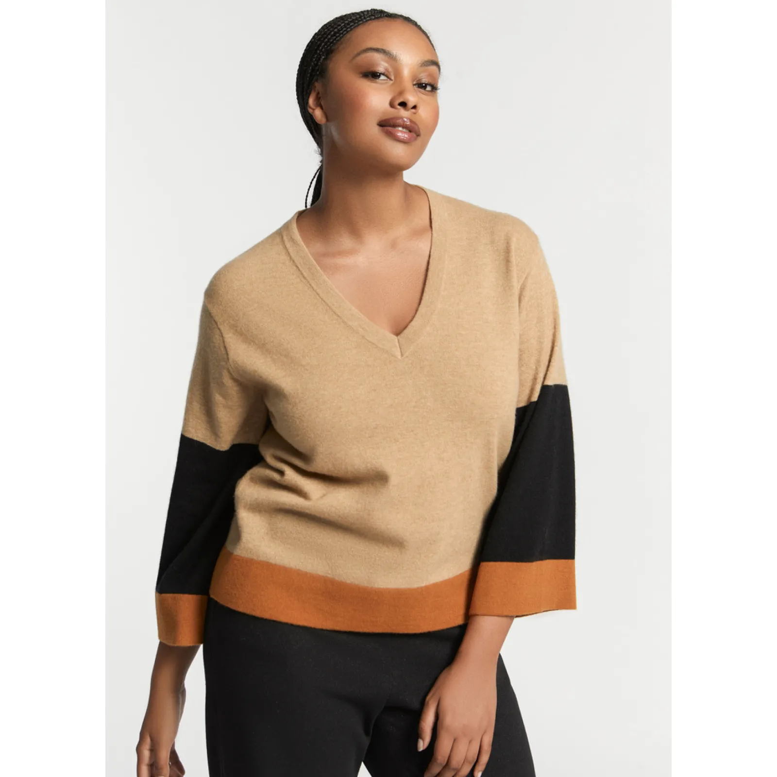 Xandres Pull à couleurs contrastées avec col en V-Femme Xandres Plus|Pulls & Cardigans