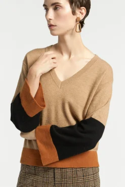 Xandres Pull à couleurs contrastées avec col en V-Femme Xandres Plus|Pulls & Cardigans