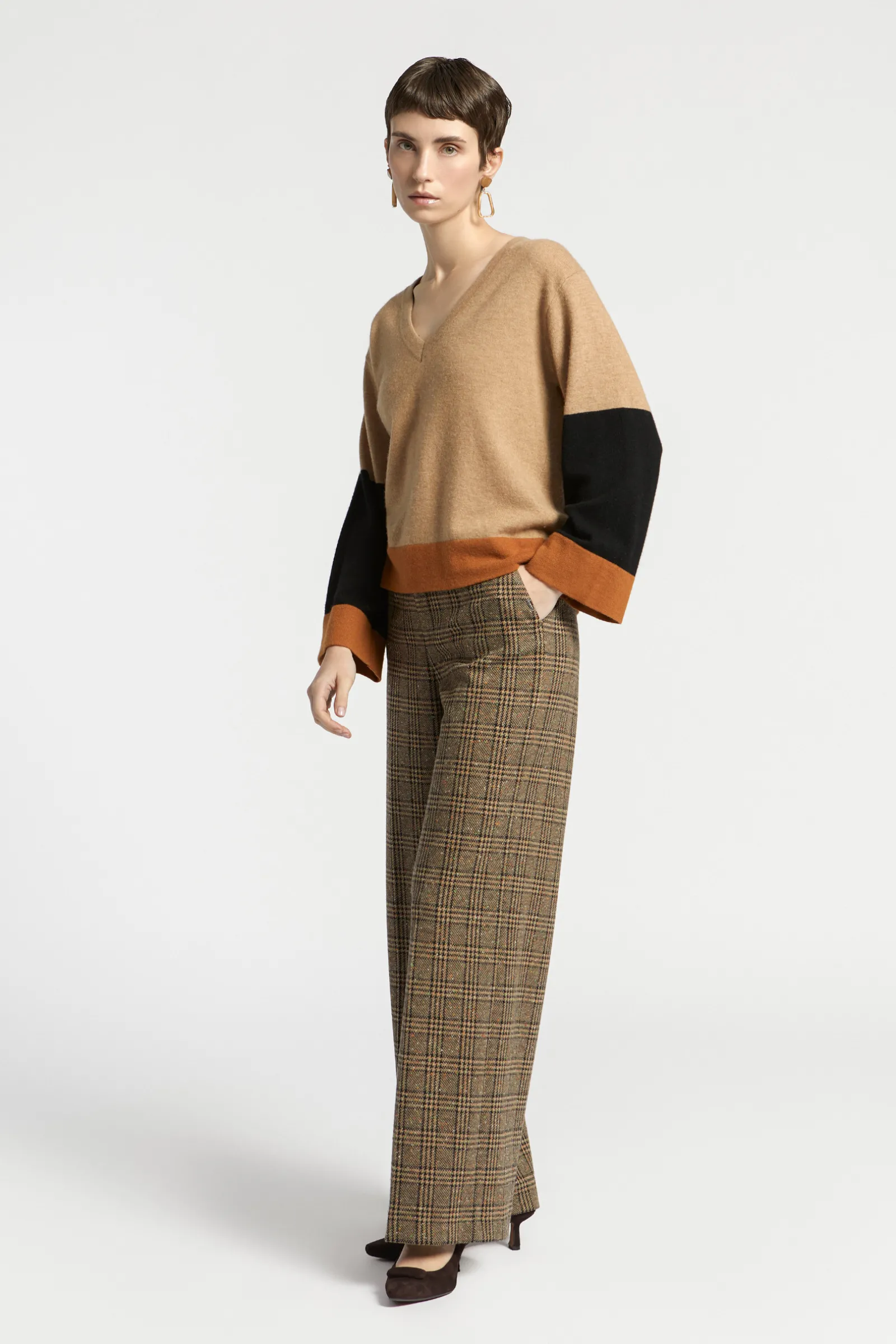 Xandres Pull à couleurs contrastées avec col en V-Femme Xandres Plus|Pulls & Cardigans