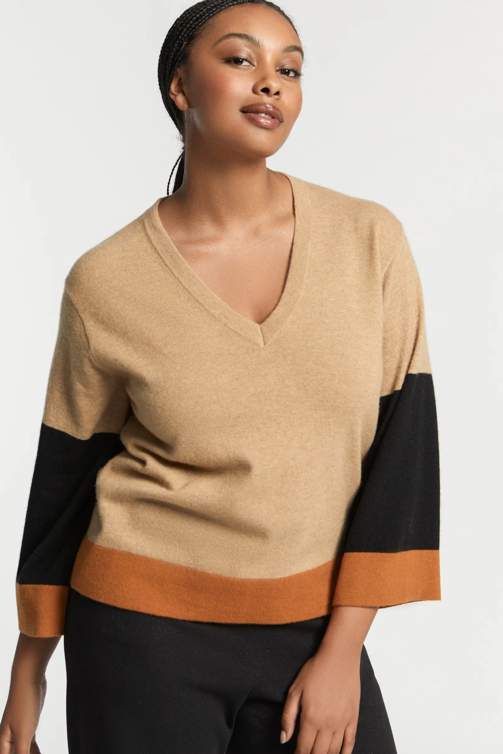 Xandres Pull à couleurs contrastées avec col en V-Femme Xandres Plus|Pulls & Cardigans