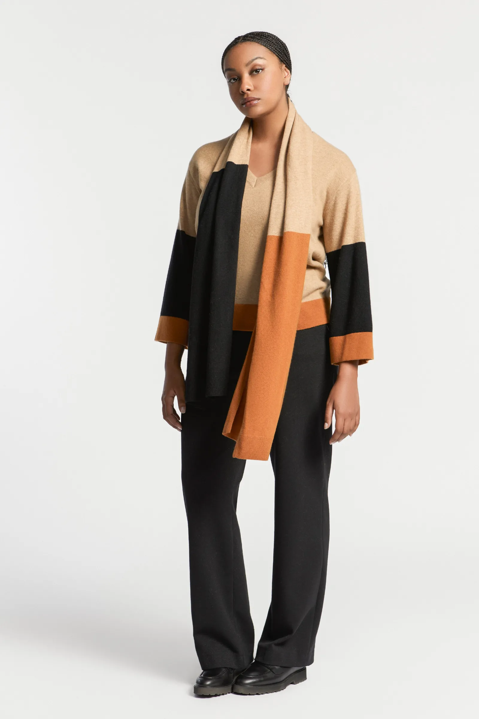 Xandres Pull à couleurs contrastées avec col en V-Femme Xandres Plus|Pulls & Cardigans