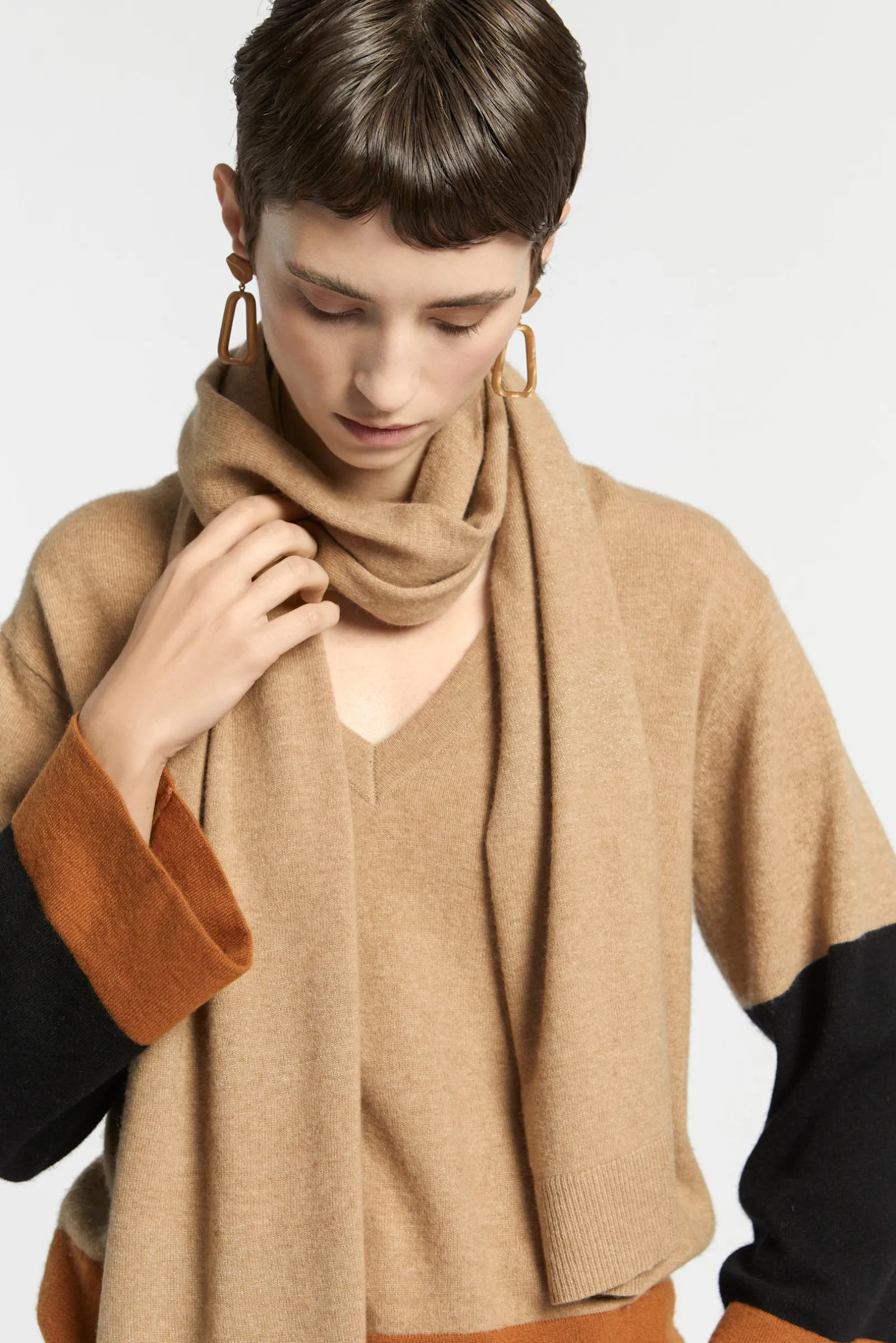 Xandres Pull à couleurs contrastées avec col en V-Femme Xandres Plus|Pulls & Cardigans