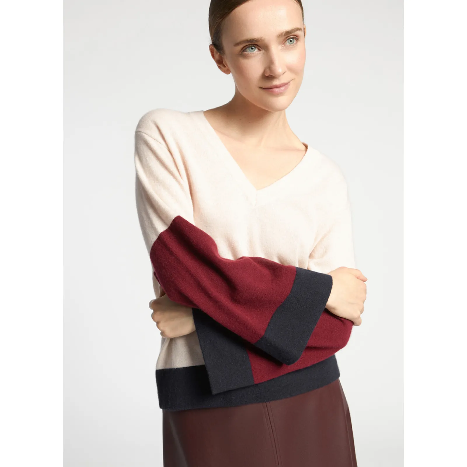 Xandres Pull à couleurs contrastées avec col en V-Femme Xandres Plus|Pulls & Cardigans