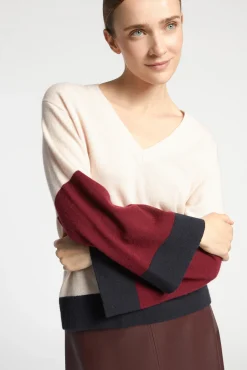 Xandres Pull à couleurs contrastées avec col en V-Femme Xandres Plus|Pulls & Cardigans