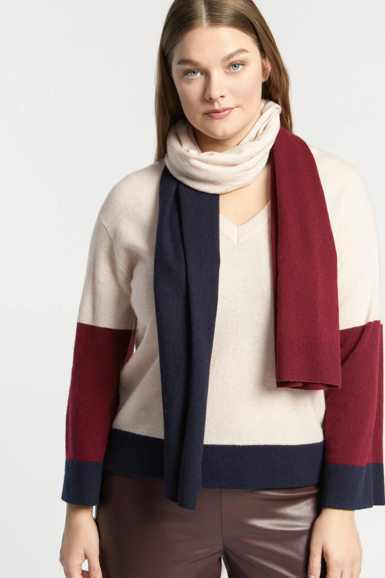 Xandres Pull à couleurs contrastées avec col en V-Femme Xandres Plus|Pulls & Cardigans