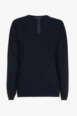 Xandres Pull en cachemire bleu marine à col en V-Femme Xandres Plus|Essentials