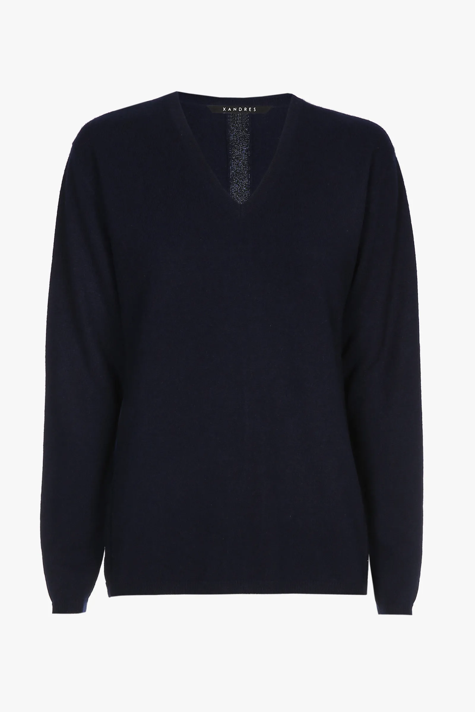 Xandres Pull en cachemire bleu marine à col en V-Femme Xandres Plus|Essentials