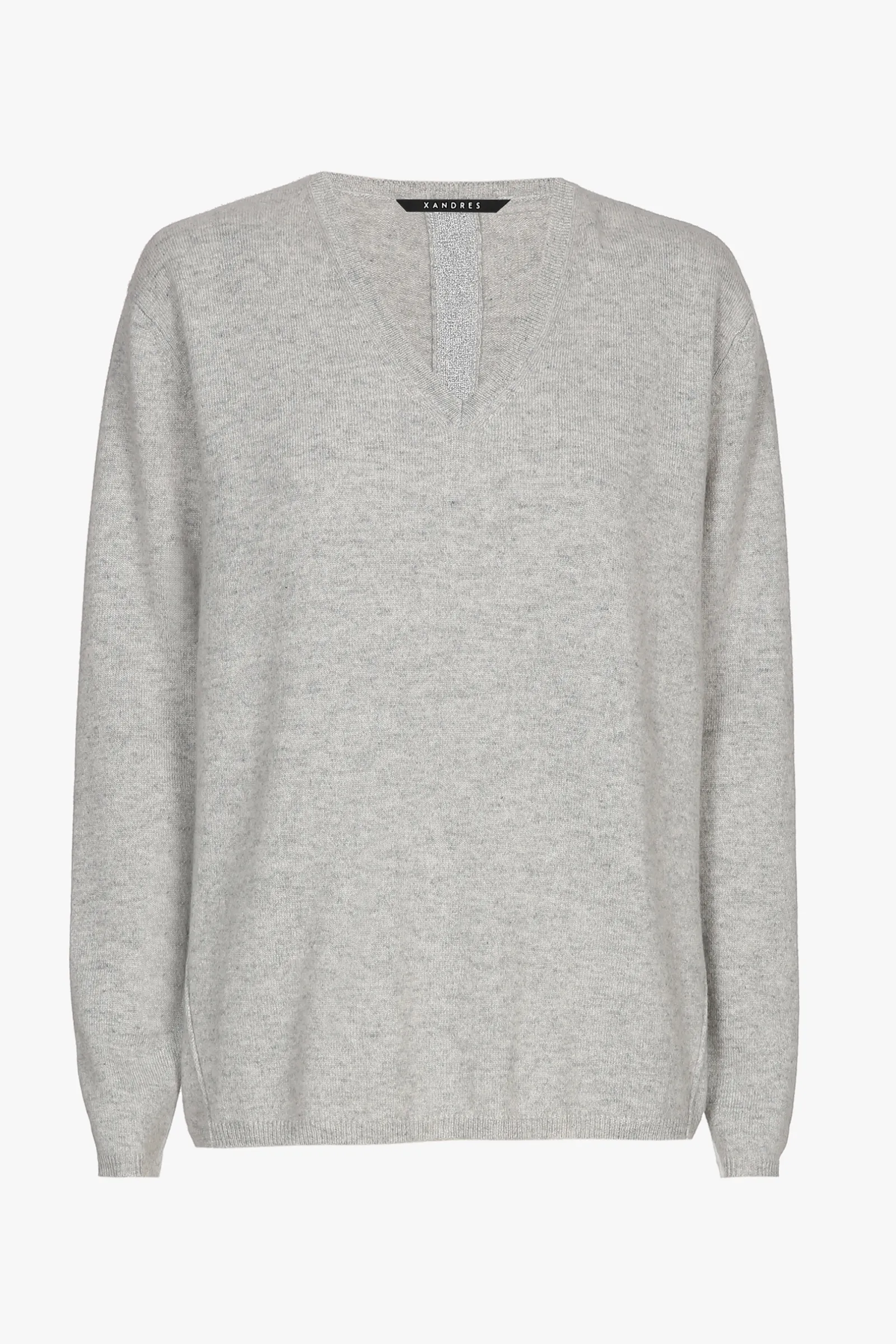 Xandres Pull en cachemire gris à col en V-Femme Xandres Plus|Essentials