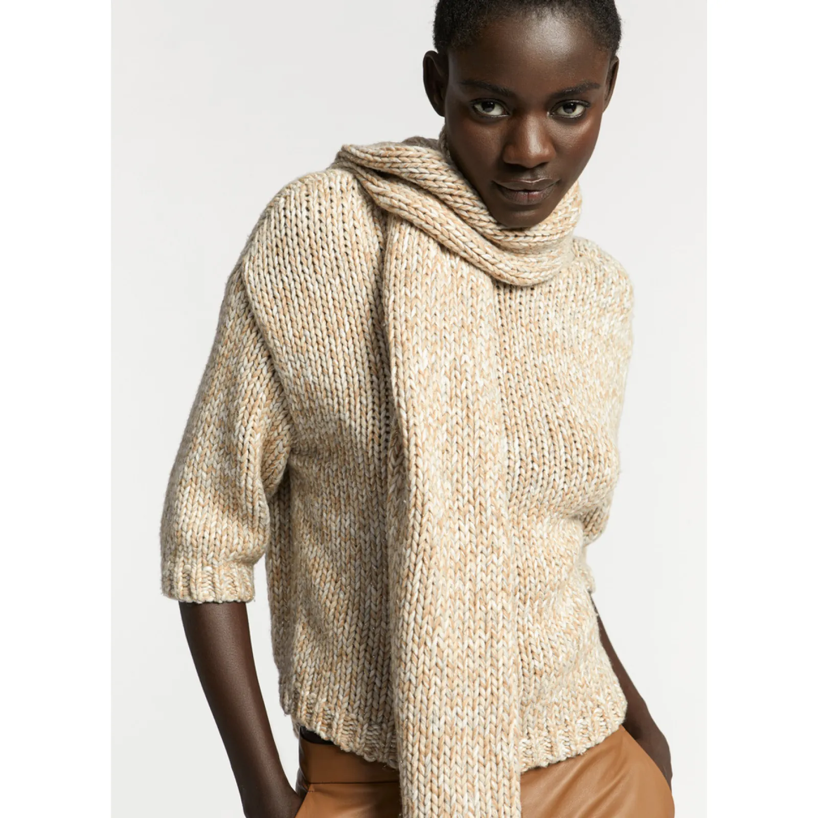 Xandres Pull en grosse maille avec fil doré-Femme Pulls & Cardigans