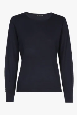 Xandres Pull en soie bleu marine à manches longues-Femme Pulls & Cardigans