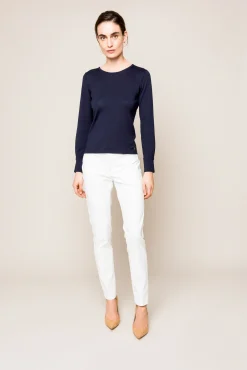Xandres Pull en soie bleu marine à manches longues-Femme Pulls & Cardigans
