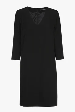 Xandres Robe noire de coupe droite avec col en V-Femme Xandres Plus|Essentials