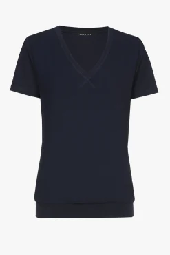 Xandres T-shirt bleu marine à col en V-Femme Xandres Plus|Essentials
