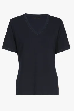 Xandres T-shirt bleu marine à manches courtes et col en V.-Femme Xandres Plus|Essentials