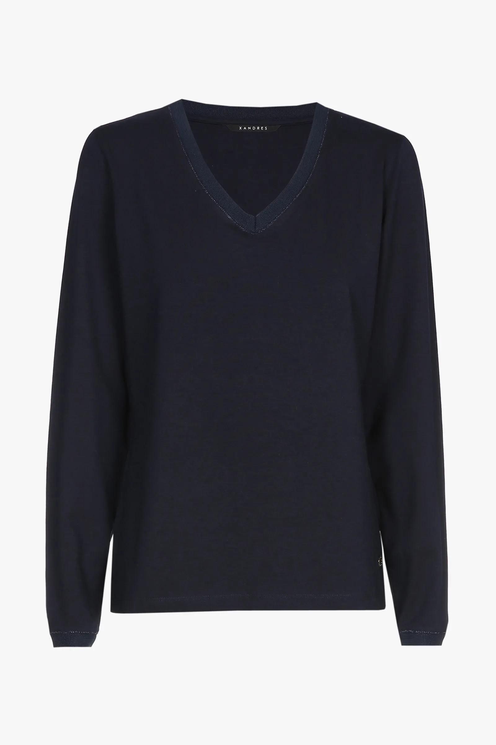 Xandres T-shirt bleu marine à manches longues et col en V.-Femme Xandres Plus|Essentials