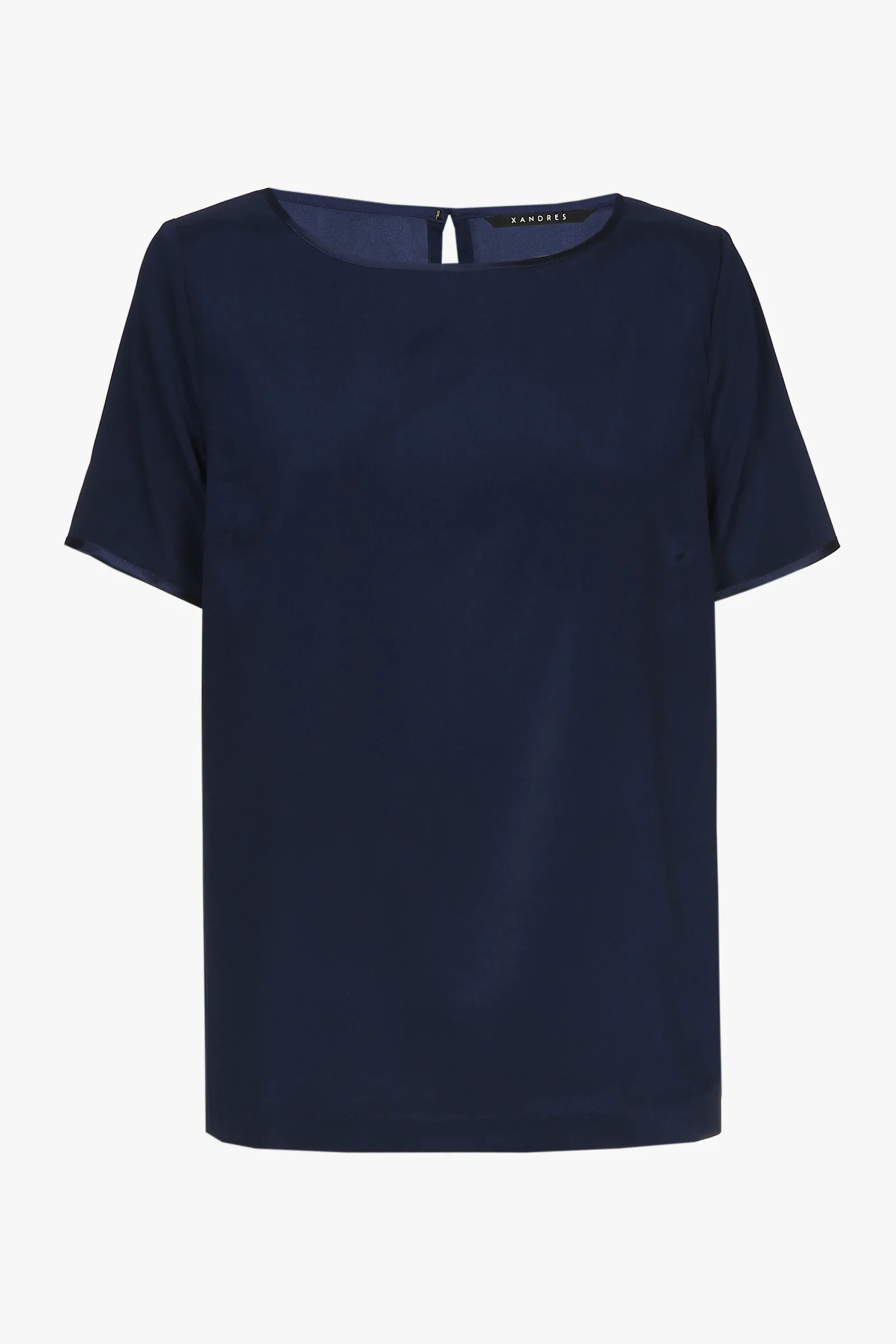 Xandres T-shirt en soie bleu marine à manches courtes-Femme Essentials|Blouses