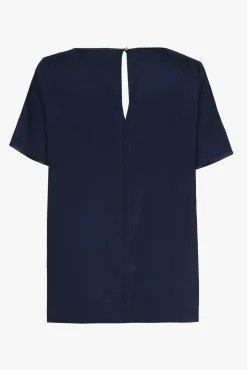 Xandres T-shirt en soie bleu marine à manches courtes-Femme Essentials|Blouses