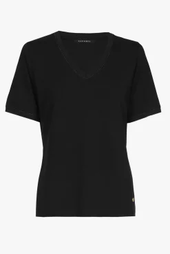 Xandres T-shirt noir à manches courtes et col en V.-Femme Xandres Plus|Essentials