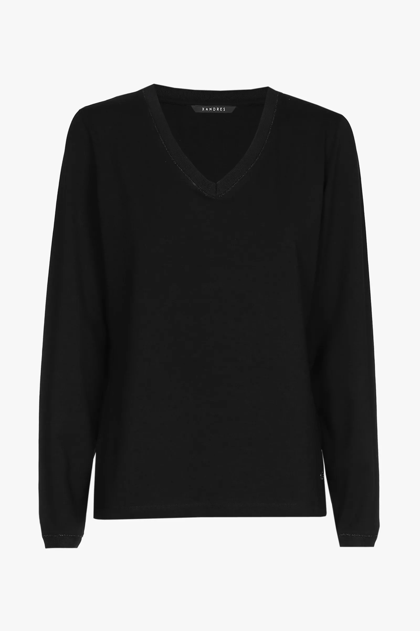 Xandres T-shirt noir à manches longues et col en V.-Femme Xandres Plus|Essentials